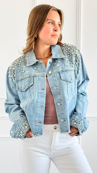 Glitz & Glam Denim Jacket-160 Jackets-KIWI-Coastal Bloom Boutique, find the trendiest versions of the popular styles and looks Located in Indialantic, FL