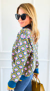 Tri-Bloom Zip Mock Sweater-Peacock Blue Multi-140 Sweaters-&MERCI-Coastal Bloom Boutique, find the trendiest versions of the popular styles and looks Located in Indialantic, FL