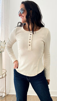 Henley Easy Knit Top - Cream-130 Long Sleeve Tops-VERY J-Coastal Bloom Boutique, find the trendiest versions of the popular styles and looks Located in Indialantic, FL