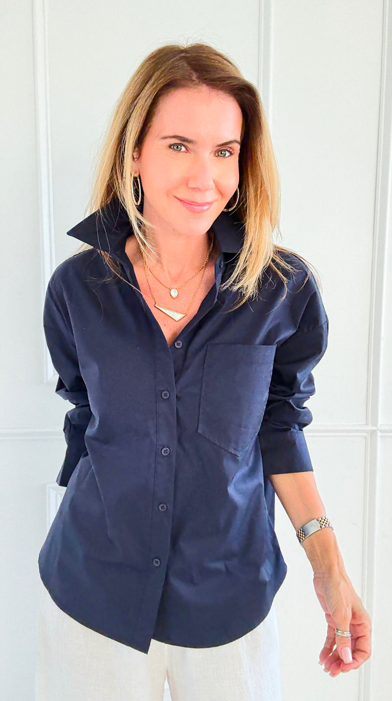 Power Move Pocket Italian Shirt- Navy-110 short Sleeve Top-IT UNIQ-Coastal Bloom Boutique, find the trendiest versions of the popular styles and looks Located in Indialantic, FL