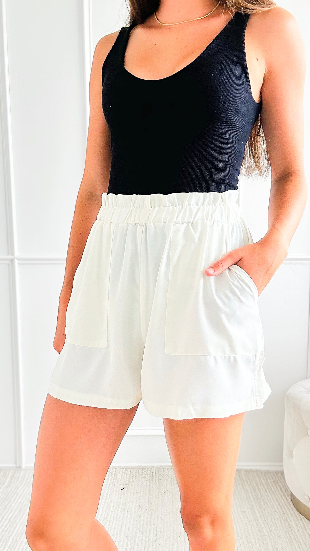 High Waist Cargo Shorts - White-170 Bottoms/Shorts-CULTURE CODE-Coastal Bloom Boutique, find the trendiest versions of the popular styles and looks Located in Indialantic, FL