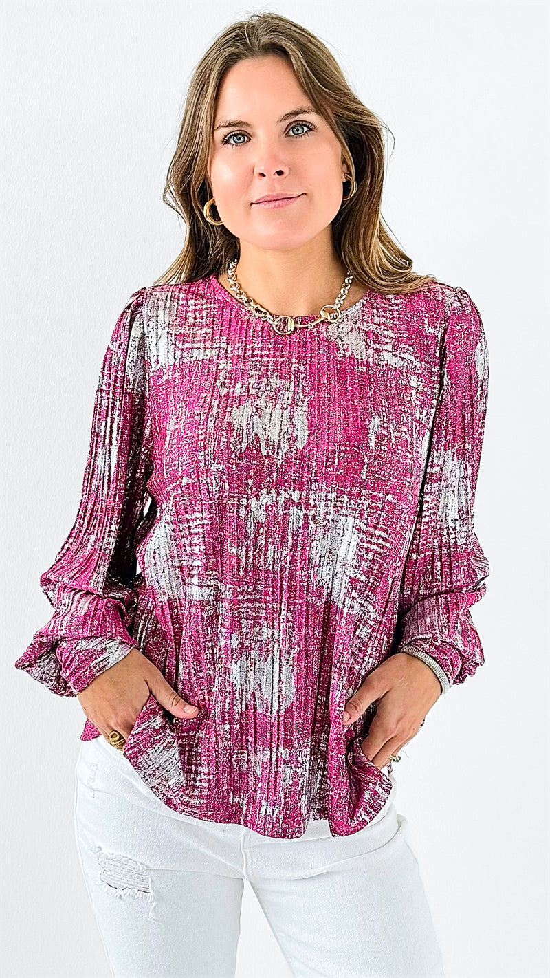 Shimmer & Pleat Blouse-130 Long sleeve top-Jodifl-Coastal Bloom Boutique, find the trendiest versions of the popular styles and looks Located in Indialantic, FL