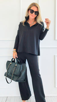 Chic & Cozy Eileen French Terry Pant Set-Black-210 Loungewear/sets-EC COLLECTION INC-Coastal Bloom Boutique, find the trendiest versions of the popular styles and looks Located in Indialantic, FL