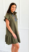 Jet Set Go Quilted Zip Mini Dress - Olive-200 Dresses/Jumpsuits/Rompers-she + sky-Coastal Bloom Boutique, find the trendiest versions of the popular styles and looks Located in Indialantic, FL