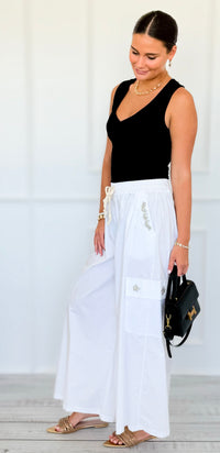 Pocket Glam Italian Flare Leg Pant- White-100 Pants-TATTOO Z-Coastal Bloom Boutique, find the trendiest versions of the popular styles and looks Located in Indialantic, FL