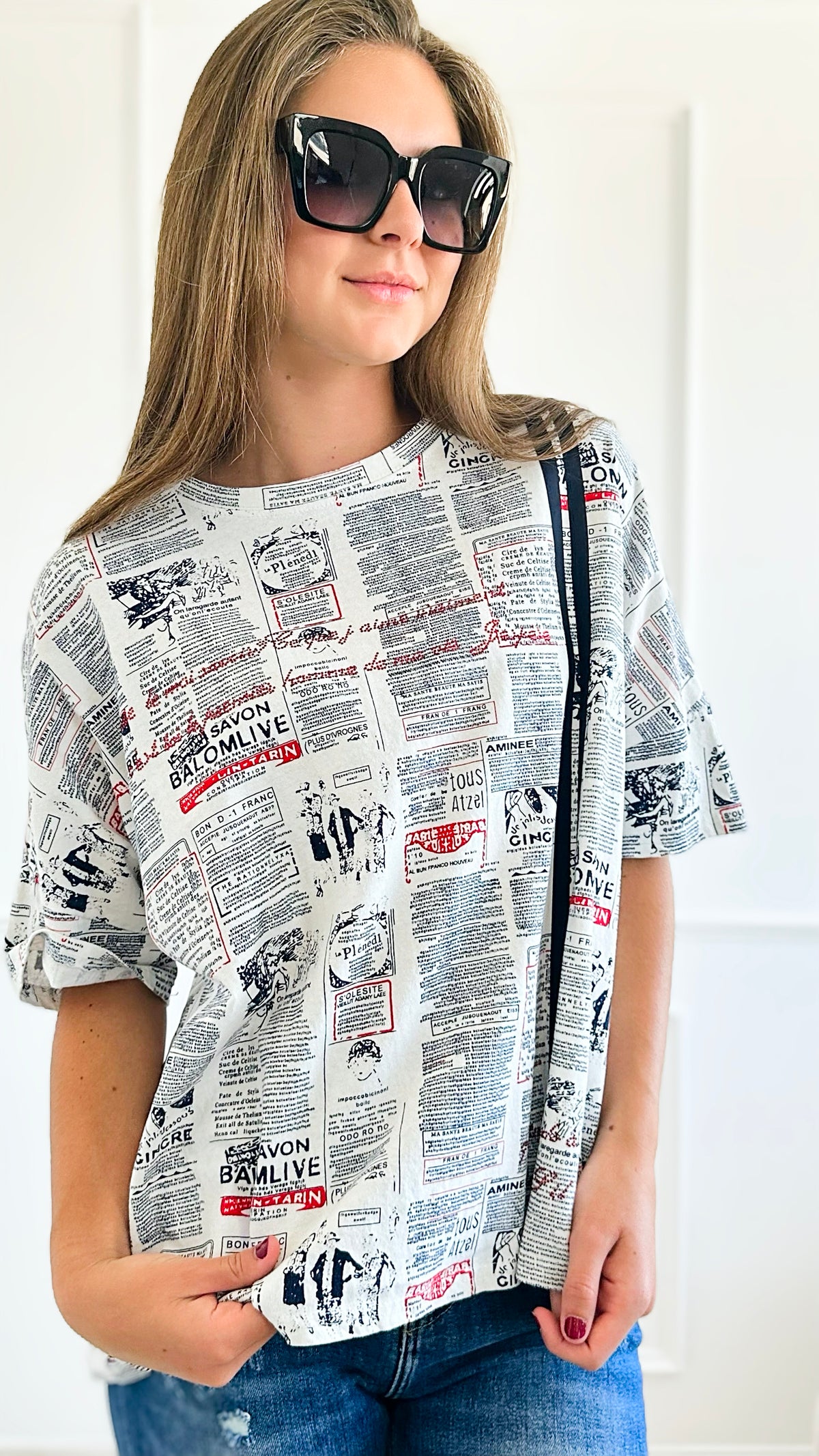 Pre Order - Zannza - Newspaper Graphic Tee-110 Short Sleeve Tops-Zannza Couture-Coastal Bloom Boutique, find the trendiest versions of the popular styles and looks Located in Indialantic, FL
