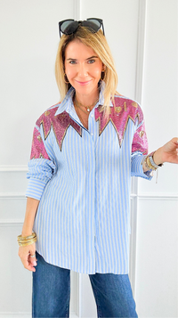 Pop Sequin Stripes Italian Blouse-110 Long Sleeve Tops-MAY MODA-Coastal Bloom Boutique, find the trendiest versions of the popular styles and looks Located in Indialantic, FL