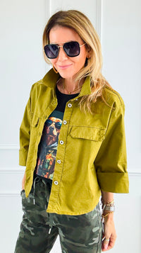 Everyday Cropped Italian Button- Down Top- Pistachio