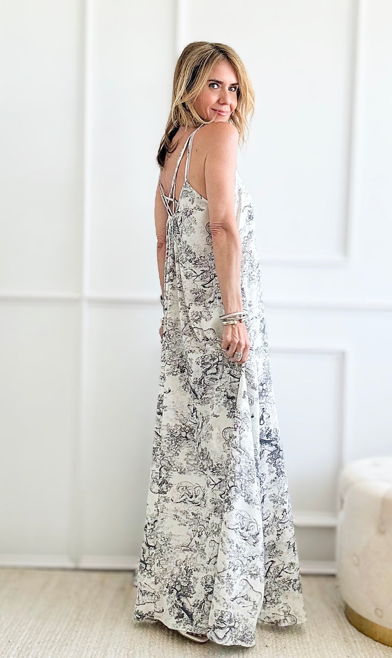 Back Detailing Toile Maxi Dress-200 Dresses/Jumpsuits/Rompers-Aakaa-Coastal Bloom Boutique, find the trendiest versions of the popular styles and looks Located in Indialantic, FL