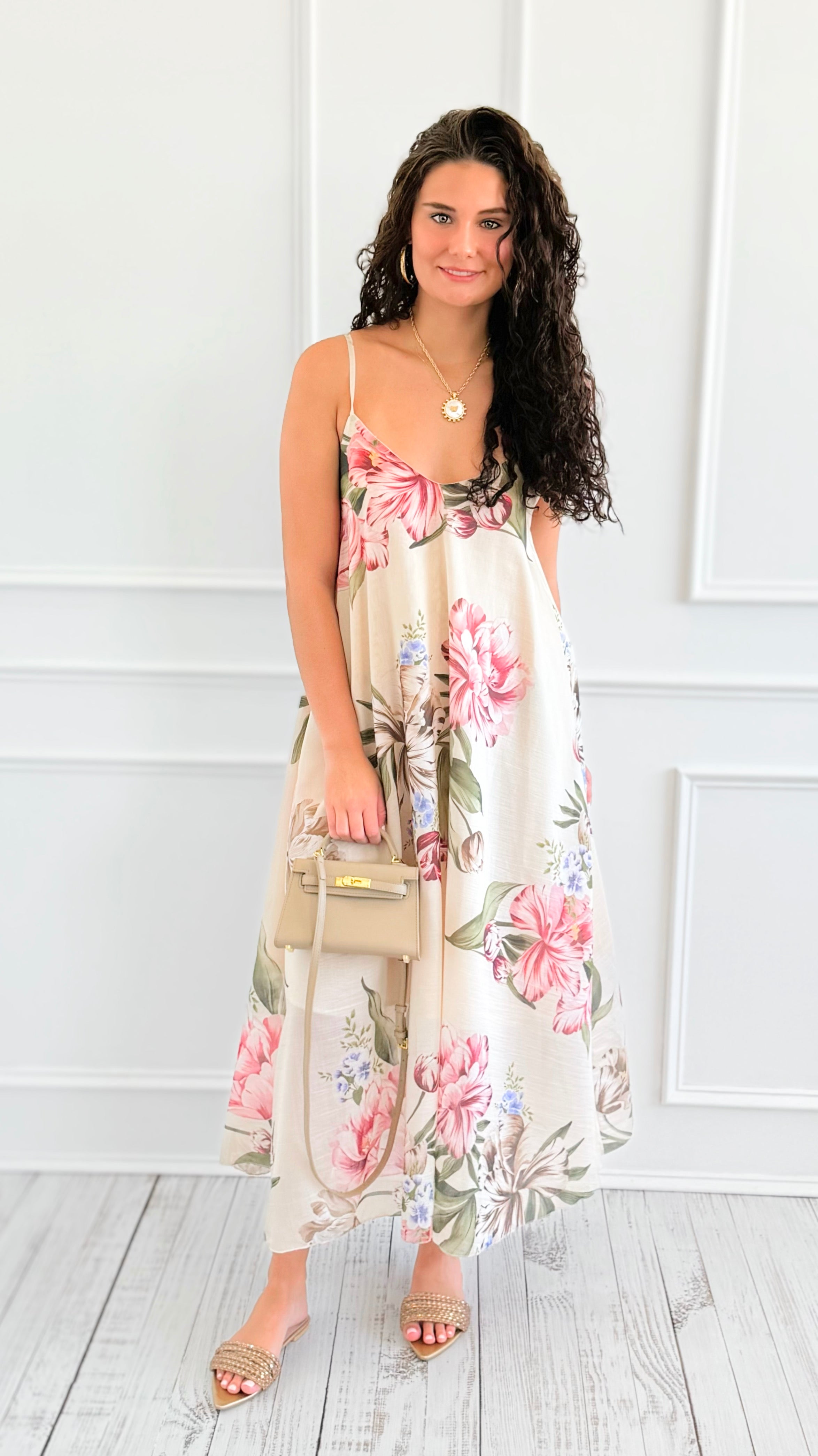 Petals Slip Sleeveless Italian Long Dress-200 Dresses/Jumpsuits/Rompers-AZUL MONACO-Coastal Bloom Boutique, find the trendiest versions of the popular styles and looks Located in Indialantic, FL