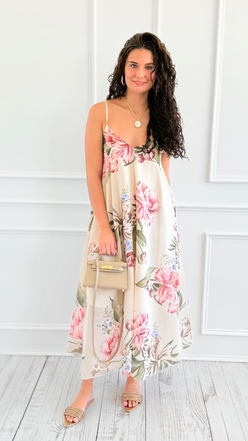 Petals Slip Sleeveless Italian Long Dress-200 Dresses/Jumpsuits/Rompers-AZUL MONACO-Coastal Bloom Boutique, find the trendiest versions of the popular styles and looks Located in Indialantic, FL