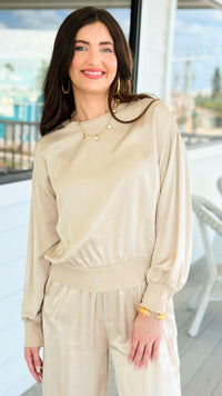 Comfort Silk Touch Italian Long Sleeve Top- Beige