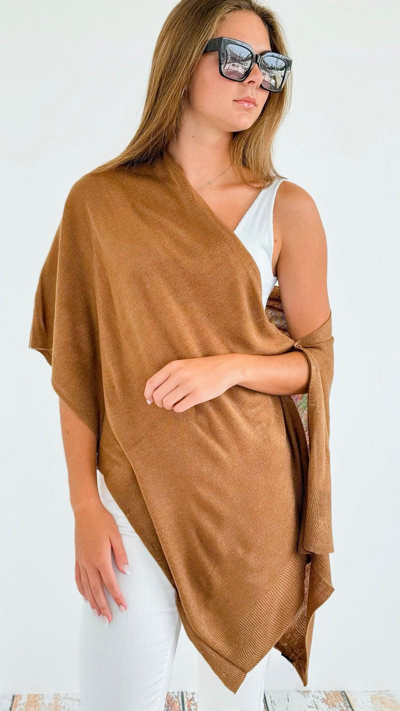 Solid V-Neck with Buttons Poncho - Khaki-150 Cardigans/Layers-NYW-Coastal Bloom Boutique, find the trendiest versions of the popular styles and looks Located in Indialantic, FL