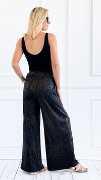 Shimmer Detail Italian Palazzo- Black-170 Bottoms-Italianissimo-Coastal Bloom Boutique, find the trendiest versions of the popular styles and looks Located in Indialantic, FL