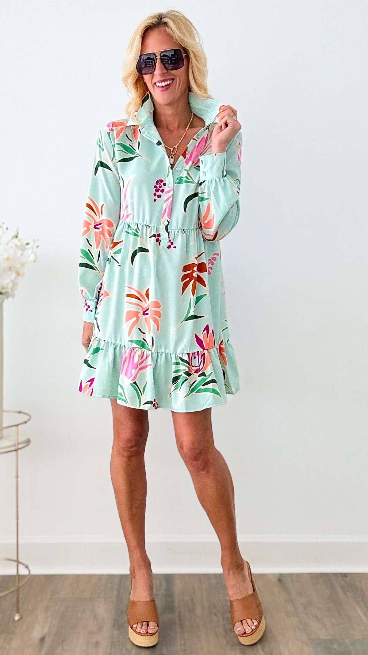 Wild Tiered Button Up Dress - Mint-200 Dresses/Jumpsuits/Rompers-she+sky-Coastal Bloom Boutique, find the trendiest versions of the popular styles and looks Located in Indialantic, FL