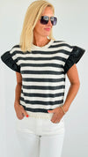 Ruffled Sleeves Striped Top-110 Short Sleeve Tops-VOY-Coastal Bloom Boutique, find the trendiest versions of the popular styles and looks Located in Indialantic, FL