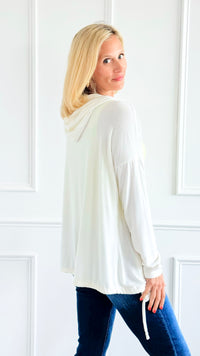 Casual Comfort Open Italian Hoodie- Off White-170 Bottoms-SARL LACOMY-Coastal Bloom Boutique, find the trendiest versions of the popular styles and looks Located in Indialantic, FL