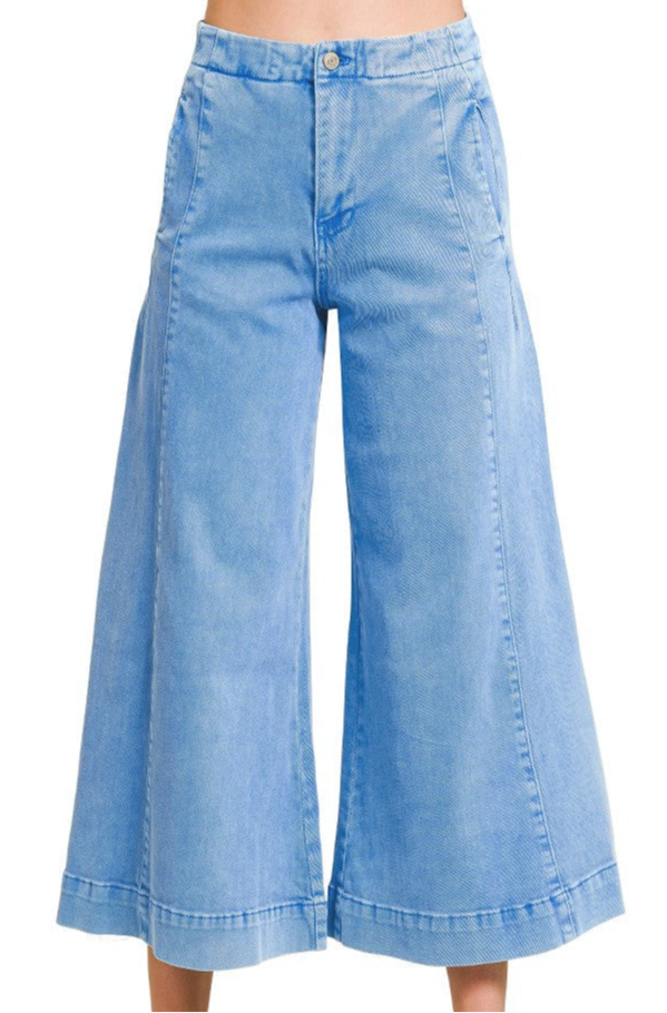 Downtown Drama Cropped Gaucho - Ocean Blue-190 Denim-Zenana-Coastal Bloom Boutique, find the trendiest versions of the popular styles and looks Located in Indialantic, FL