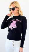 Pink Panther Graphic Sweater-140 Sweaters-Dazzling-Coastal Bloom Boutique, find the trendiest versions of the popular styles and looks Located in Indialantic, FL