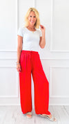 Angora Italian Satin Pant - Red-170 Bottoms-Italianissimo-Coastal Bloom Boutique, find the trendiest versions of the popular styles and looks Located in Indialantic, FL