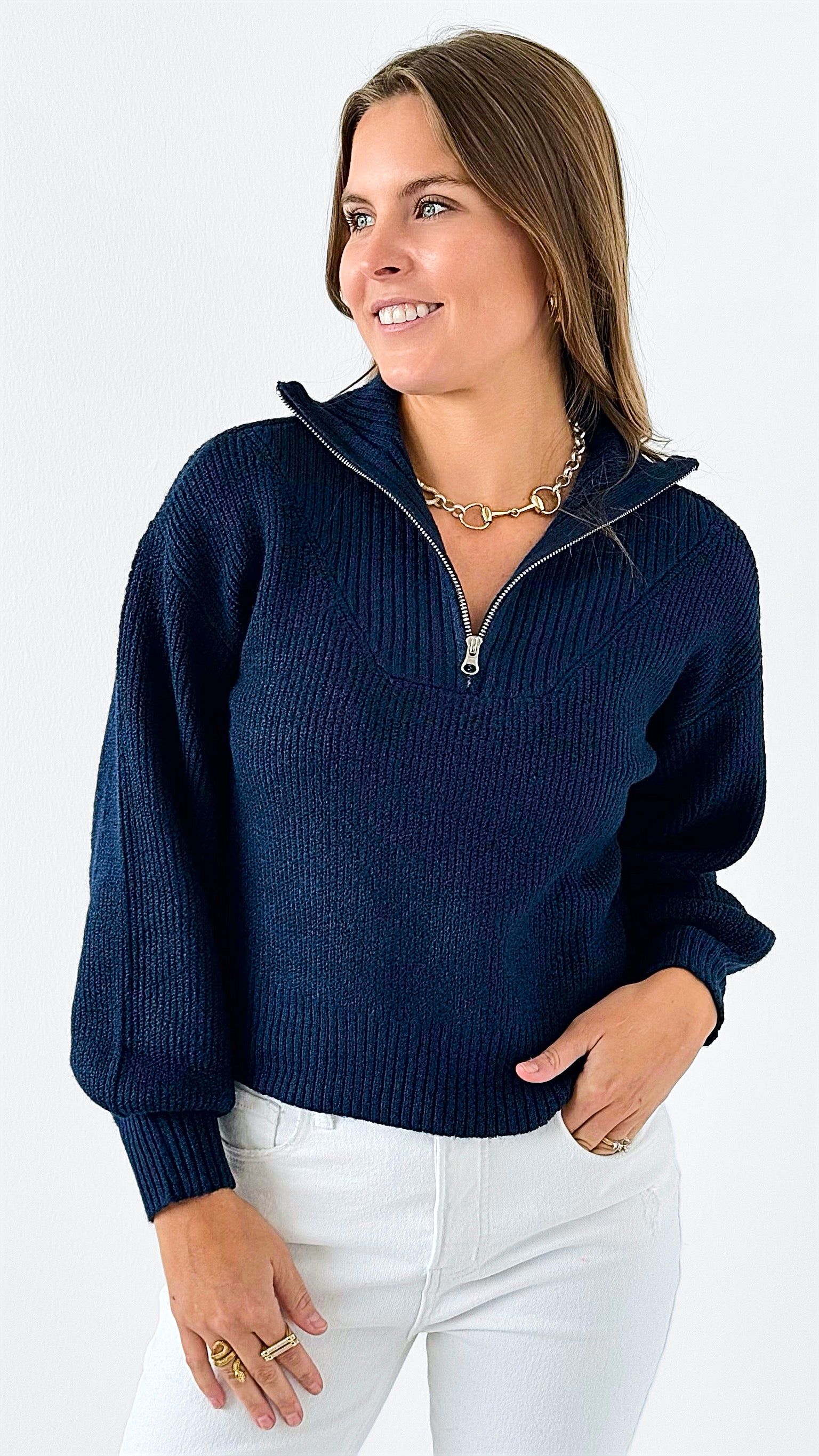 Zip-Up Mock Neck Sweater-140 Sweaters-style up-Coastal Bloom Boutique, find the trendiest versions of the popular styles and looks Located in Indialantic, FL