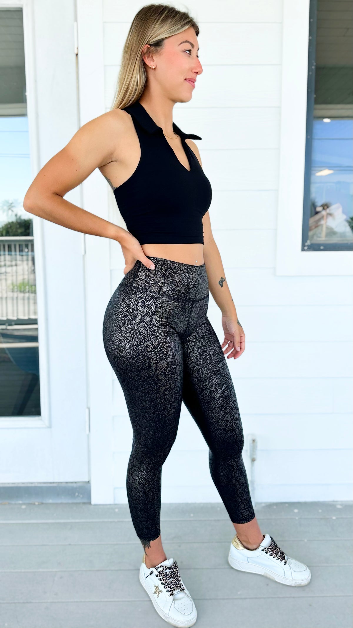 Gold Foil Full Length Leggings-210 Loungewear/Sets-Rae Mode-Coastal Bloom Boutique, find the trendiest versions of the popular styles and looks Located in Indialantic, FL