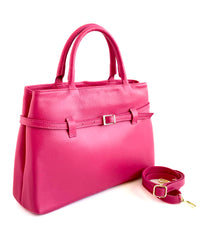 Italian Belted Statement Satchel Bag-Hot Pink-240 Bags-DEDA LEATHER-Coastal Bloom Boutique, find the trendiest versions of the popular styles and looks Located in Indialantic, FL