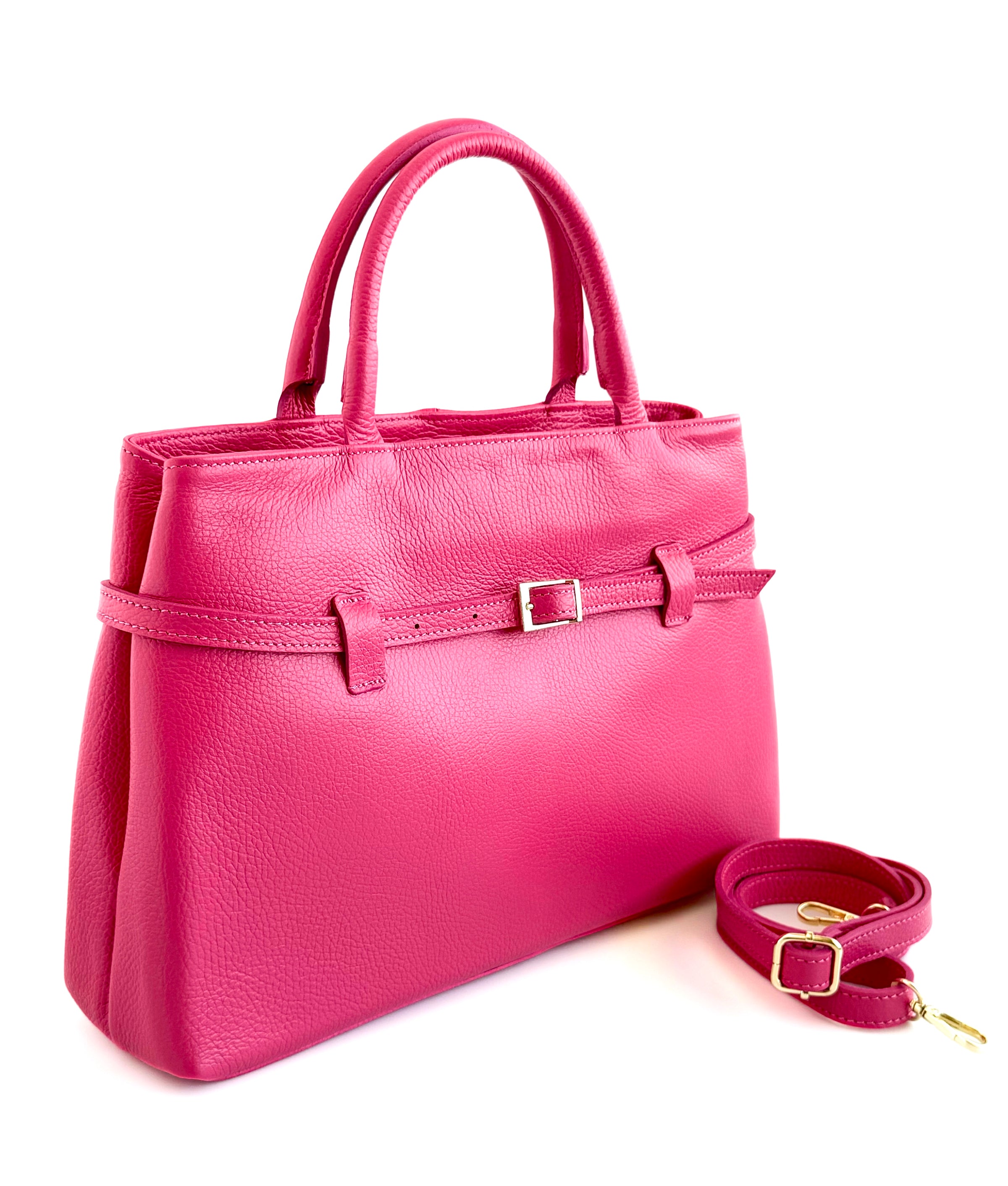 Italian Belted Statement Satchel Bag-Hot Pink-240 Bags-DEDA LEATHER-Coastal Bloom Boutique, find the trendiest versions of the popular styles and looks Located in Indialantic, FL