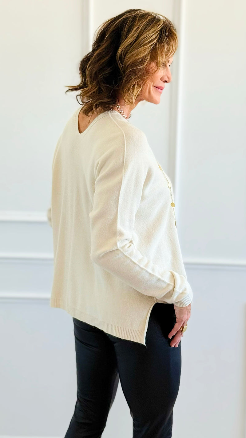 Pure Luxe V-Neck Italian Sweater- Oyster-140 Sweaters-Aute-Coastal Bloom Boutique, find the trendiest versions of the popular styles and looks Located in Indialantic, FL