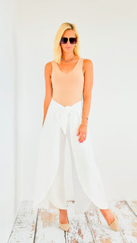 High-Waisted Split-Leg Pants with Front Tie - White-pants-BucketList-Coastal Bloom Boutique, find the trendiest versions of the popular styles and looks Located in Indialantic, FL