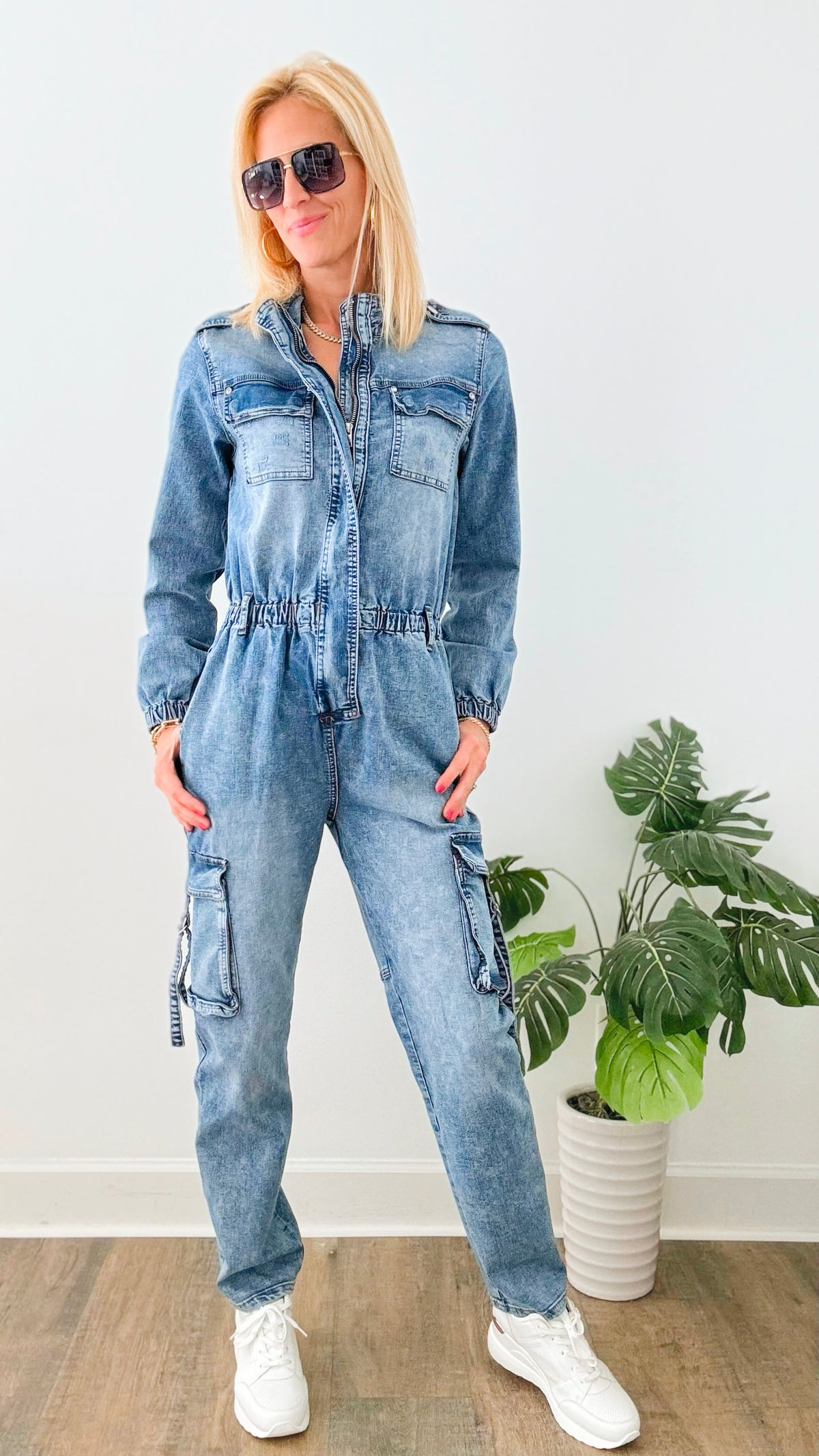 Elastic Waist Cargo Jumpsuit-200 Dresses/Jumpsuits/Rompers-Vibrant M.i.U-Coastal Bloom Boutique, find the trendiest versions of the popular styles and looks Located in Indialantic, FL