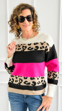 Cool Leopard Stripe Knit Sweater-140 Sweaters-Rousseau-Coastal Bloom Boutique, find the trendiest versions of the popular styles and looks Located in Indialantic, FL