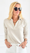 Cozy Lounge Collar Pullover Top - Light Grey-110 Long Sleeve Tops-Mono B-Coastal Bloom Boutique, find the trendiest versions of the popular styles and looks Located in Indialantic, FL