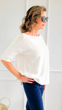 Break Free Round - Neck Italian Sweater Top - White-140 Sweaters-Italianissimo/J.D. PRONTO-Coastal Bloom Boutique, find the trendiest versions of the popular styles and looks Located in Indialantic, FL