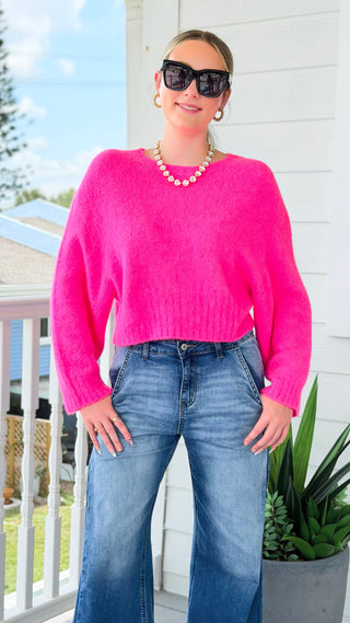 Soft Focus Italian Knit Sweater- Neon Pink