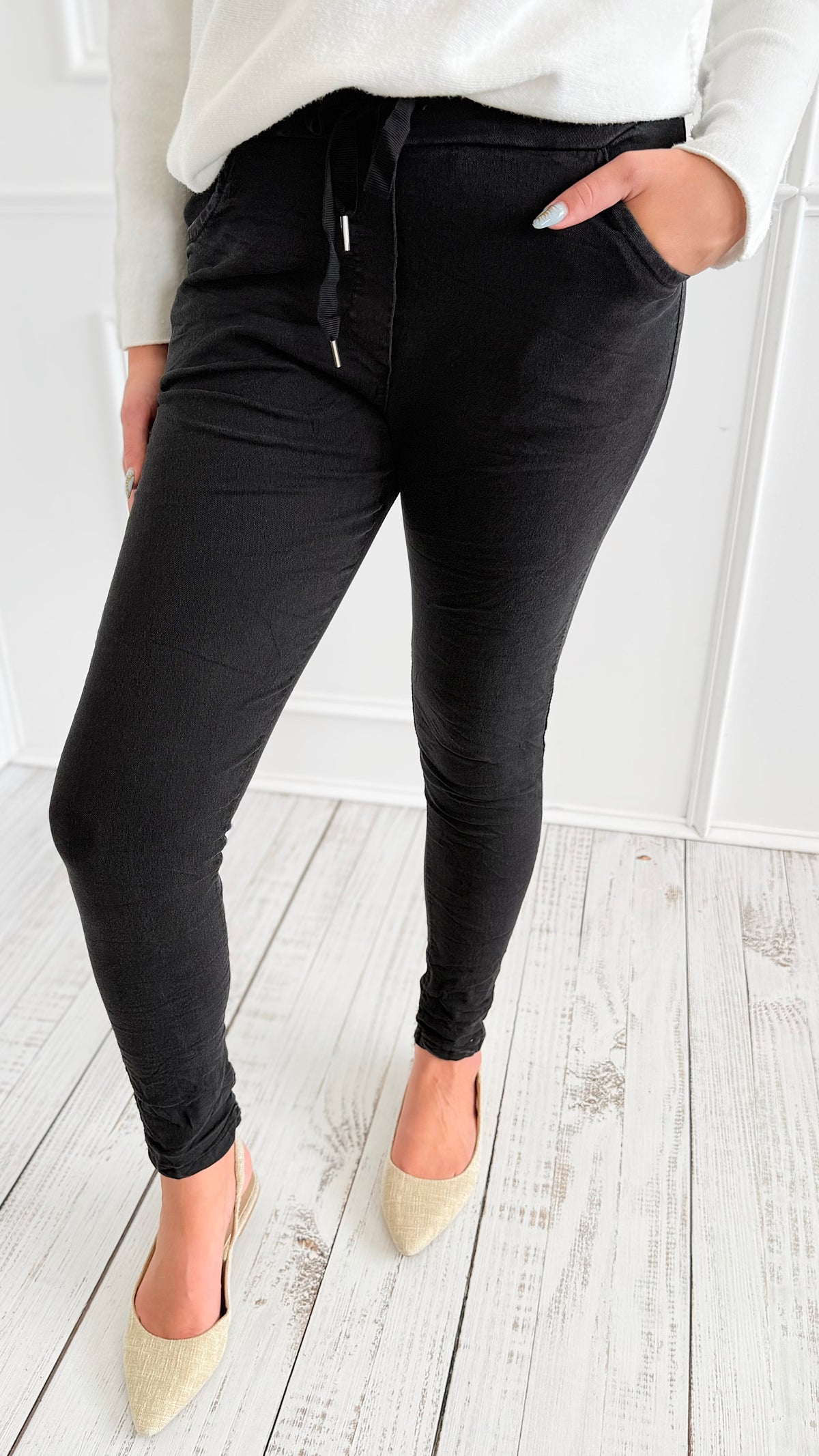 Love Endures Italian Jogger - Denim Black-180 Joggers-SUNNY HOLIDAYS-Coastal Bloom Boutique, find the trendiest versions of the popular styles and looks Located in Indialantic, FL