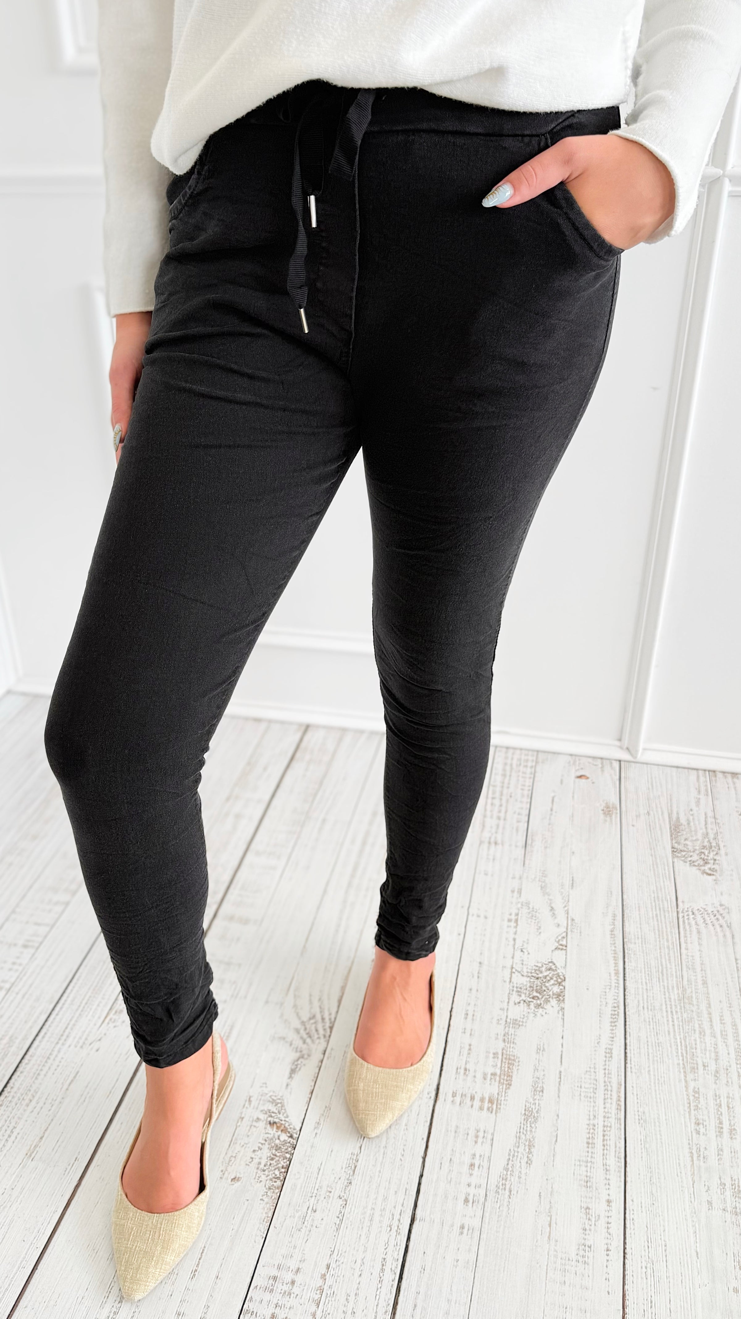 Love Endures Italian Jogger - Denim Black-180 Joggers-SUNNY HOLIDAYS-Coastal Bloom Boutique, find the trendiest versions of the popular styles and looks Located in Indialantic, FL