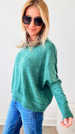 Brushed Melange Sleeve Sweater - Dark Green-130 Long Sleeve Tops-Zenana-Coastal Bloom Boutique, find the trendiest versions of the popular styles and looks Located in Indialantic, FL