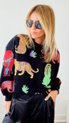 Walk About The Zoo Queen of Sparkles Sweatshirt - Black-130 Long Sleeve Tops-Queen of Sparkles-Coastal Bloom Boutique, find the trendiest versions of the popular styles and looks Located in Indialantic, FL
