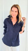 Power Move Pocket Italian Shirt- Navy-110 short Sleeve Top-IT UNIQ-Coastal Bloom Boutique, find the trendiest versions of the popular styles and looks Located in Indialantic, FL