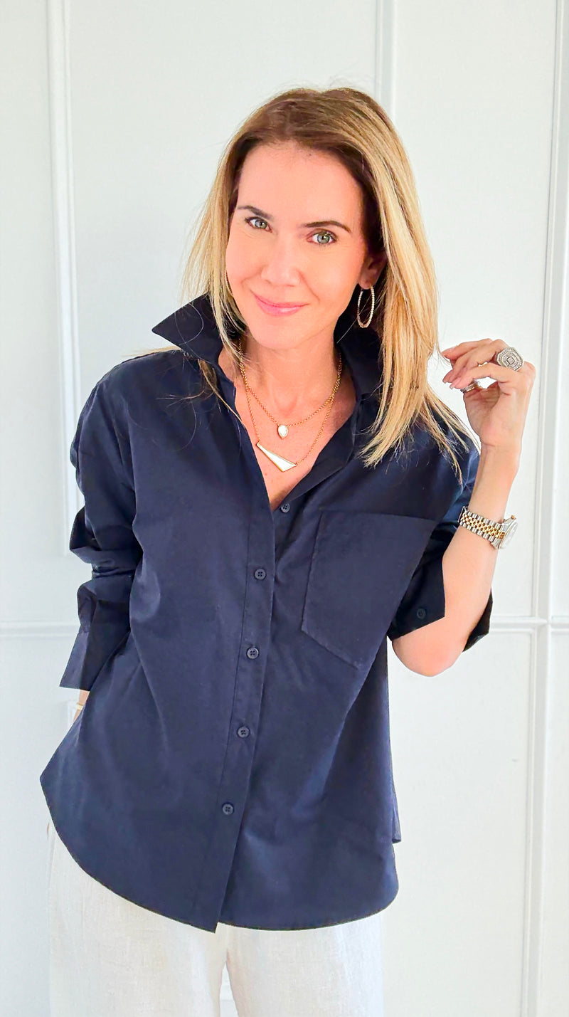 Power Move Pocket Italian Shirt- Navy-110 short Sleeve Top-IT UNIQ-Coastal Bloom Boutique, find the trendiest versions of the popular styles and looks Located in Indialantic, FL