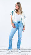 High Rise Cuffed Straight Jeans - Light-190 Denim-Risen-Coastal Bloom Boutique, find the trendiest versions of the popular styles and looks Located in Indialantic, FL