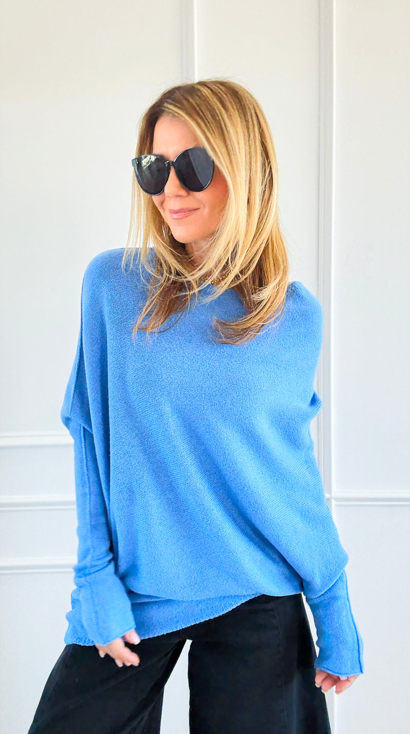 Asymmetrical Cowl Neck Italian Sweater-Periwinkle-140 Sweaters-J.D. PRONTO MODA-Coastal Bloom Boutique, find the trendiest versions of the popular styles and looks Located in Indialantic, FL