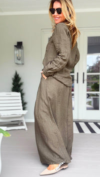 The Finley Linen Italian Pant- Army Green