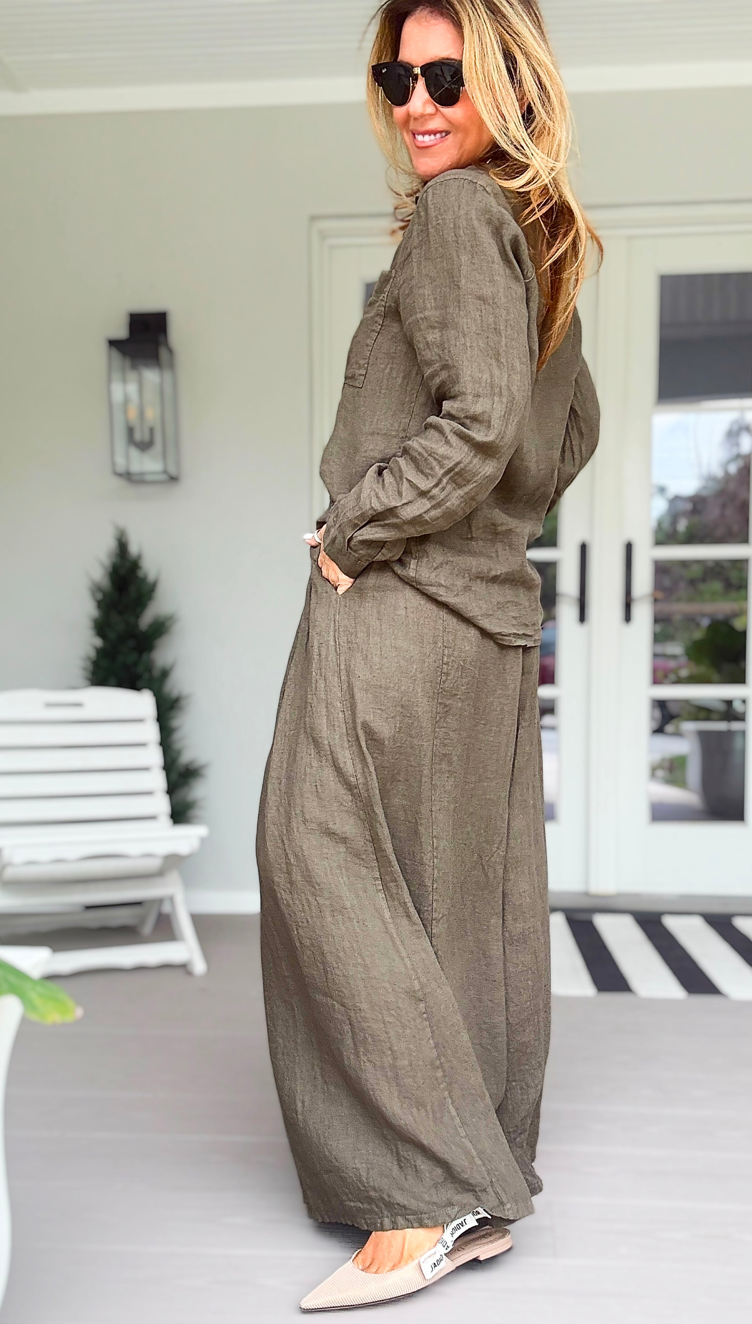 The Finley Linen Italian Pant- Army Green