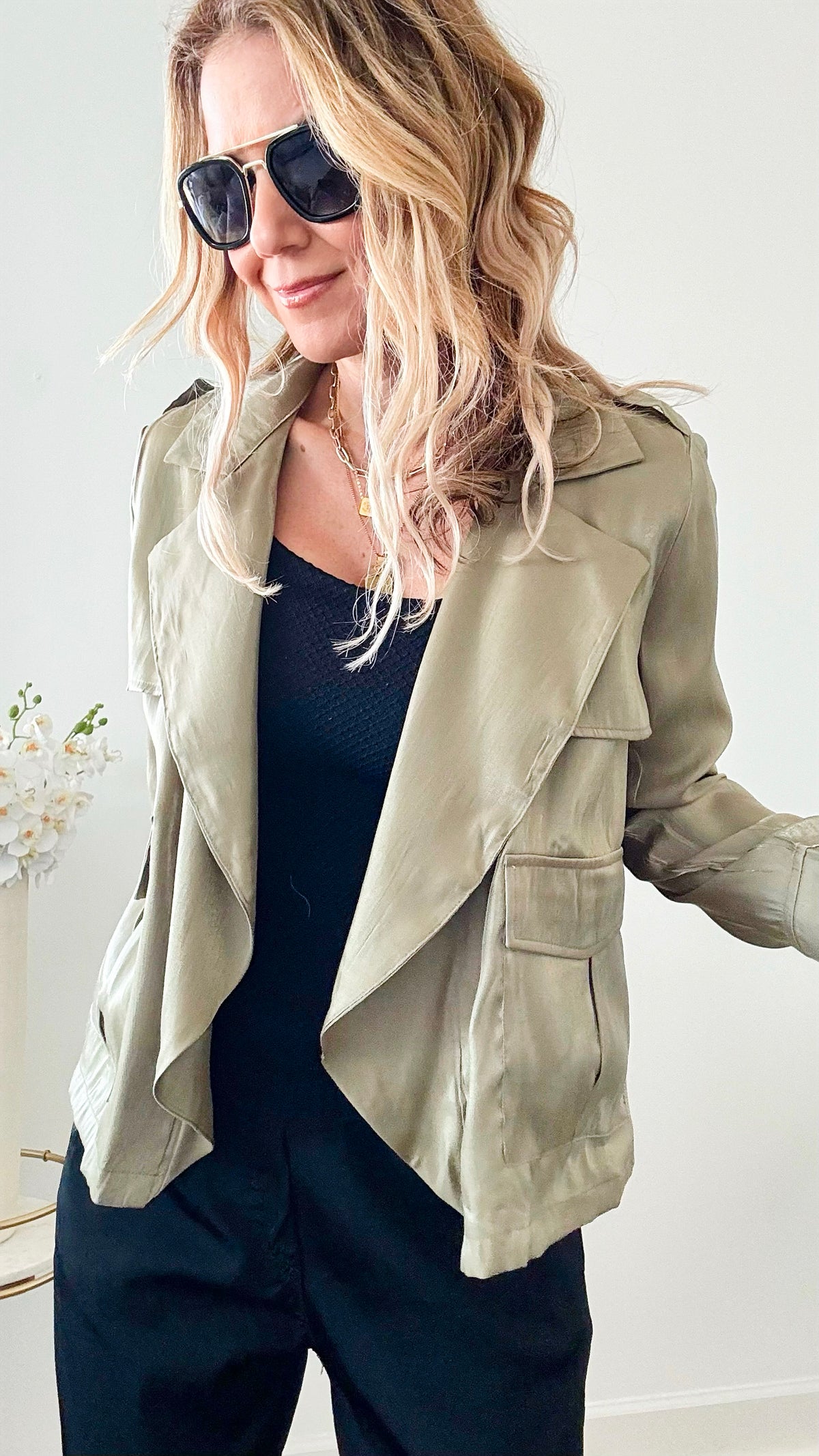 Open Front Jacket-Olive-160 Jackets-Rousseau-Coastal Bloom Boutique, find the trendiest versions of the popular styles and looks Located in Indialantic, FL