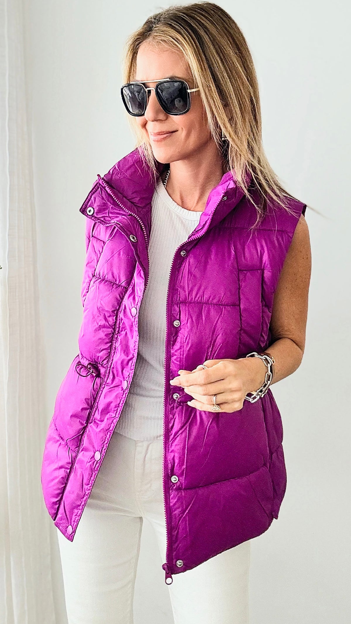Zip Up Button Puffer Vest - Violet-160 Jackets-LOVE TREE-Coastal Bloom Boutique, find the trendiest versions of the popular styles and looks Located in Indialantic, FL