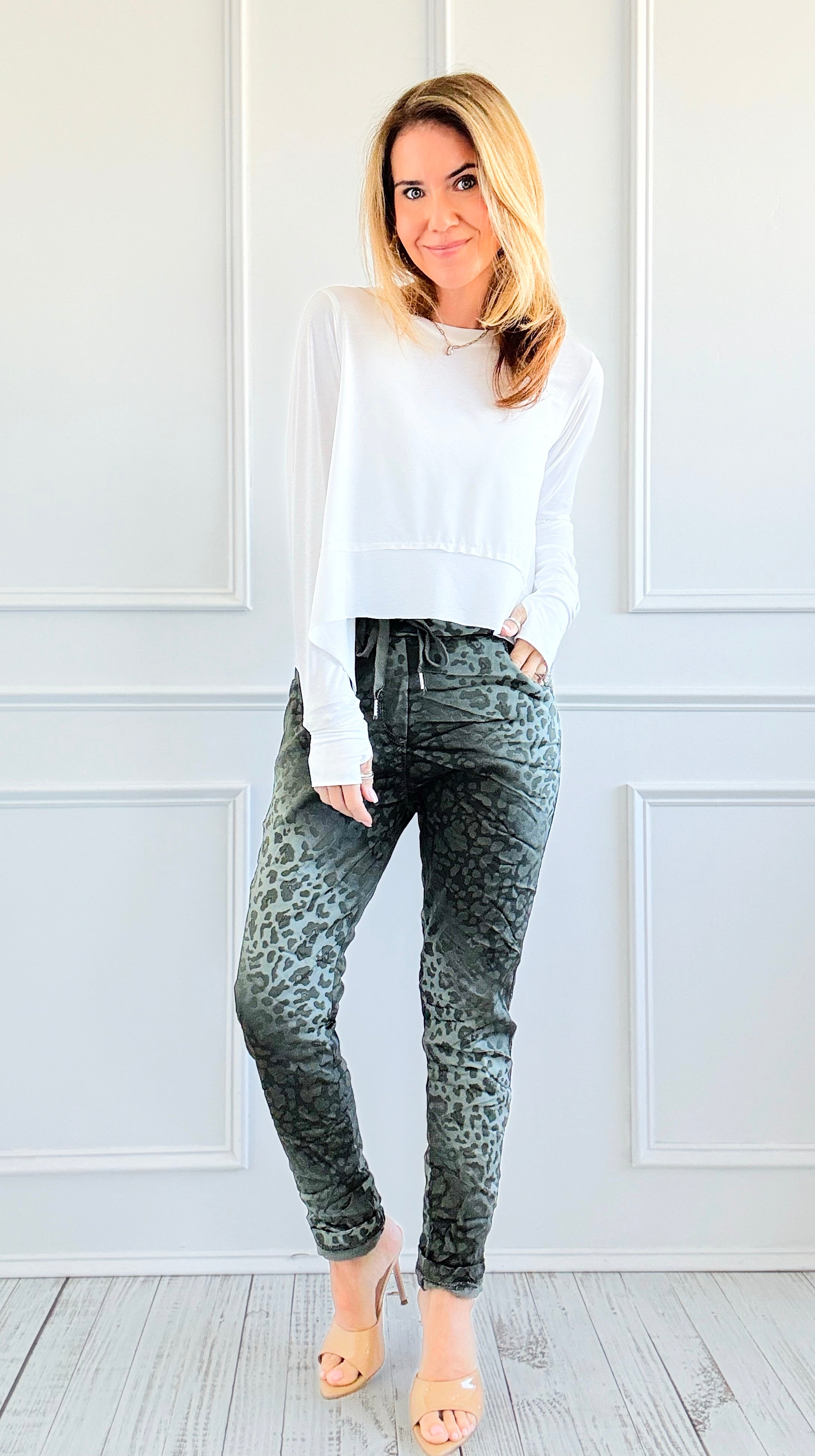 Wish List Animal Print Italian Joggers- Olive-180 Joggers-Italianissimo-Coastal Bloom Boutique, find the trendiest versions of the popular styles and looks Located in Indialantic, FL