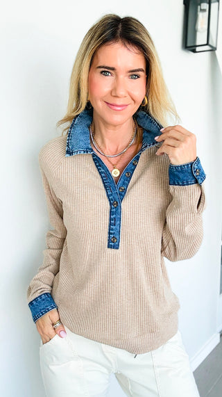 Harbor Denim Trim Henley Top