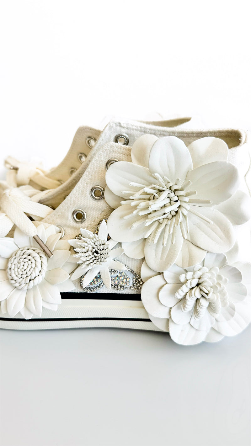 Flower High-Top Canvas Shoes - White-250 Shoes-Chasing Bandits-Coastal Bloom Boutique, find the trendiest versions of the popular styles and looks Located in Indialantic, FL